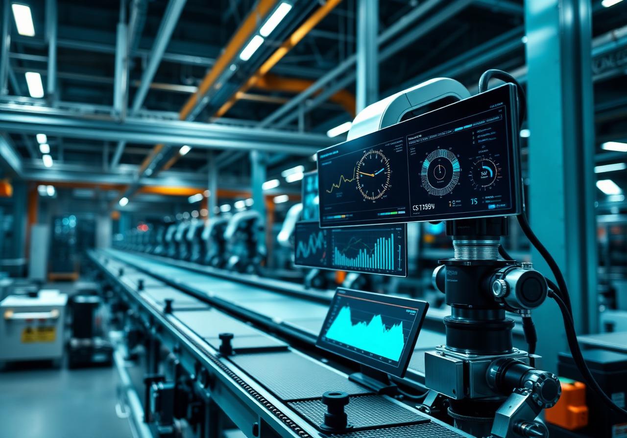 Manufacturing automation dashboard with production line and analytics